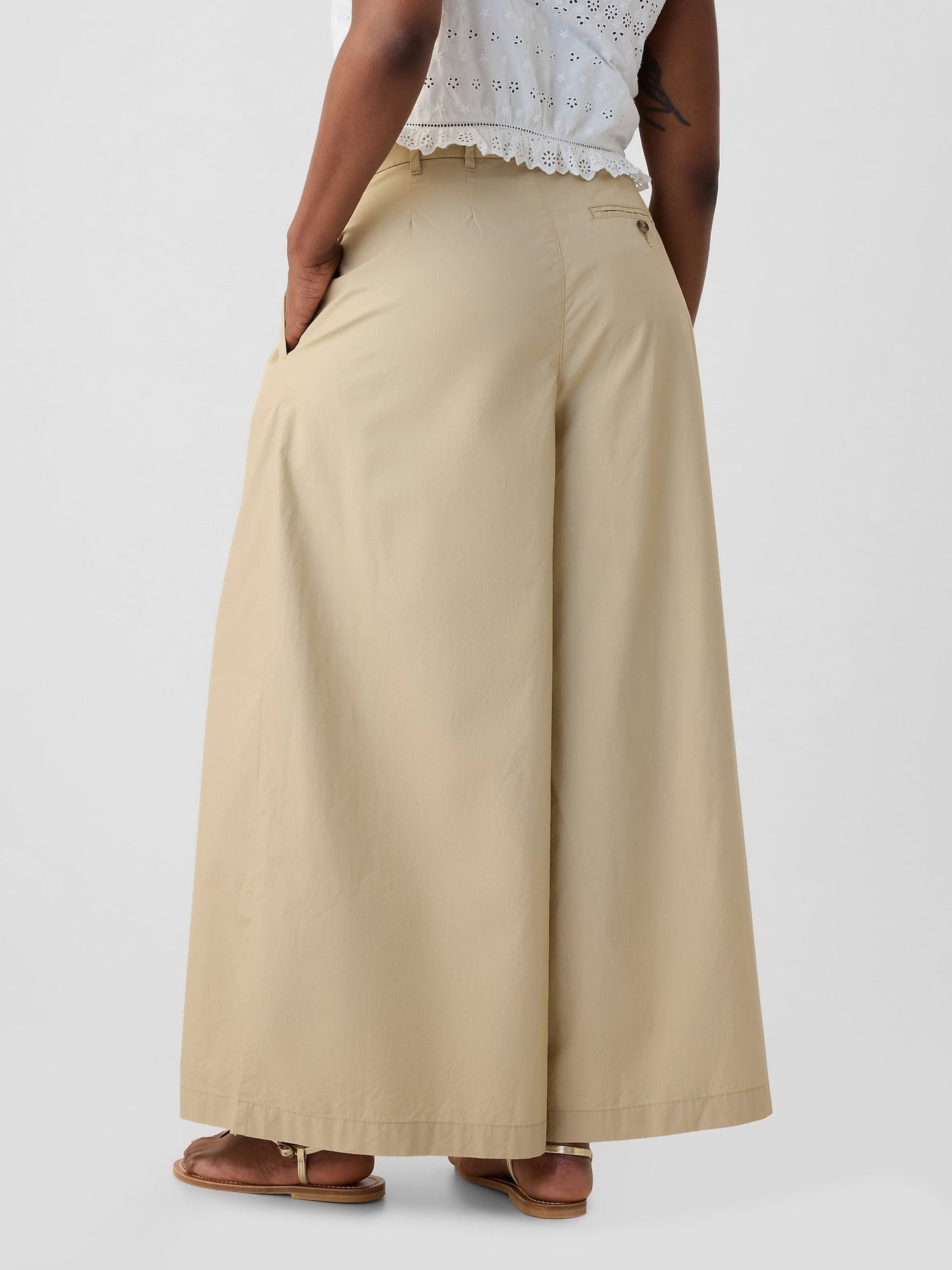 Bej Gap × Dôen High Rise Wide Leg Khaki Pantolon