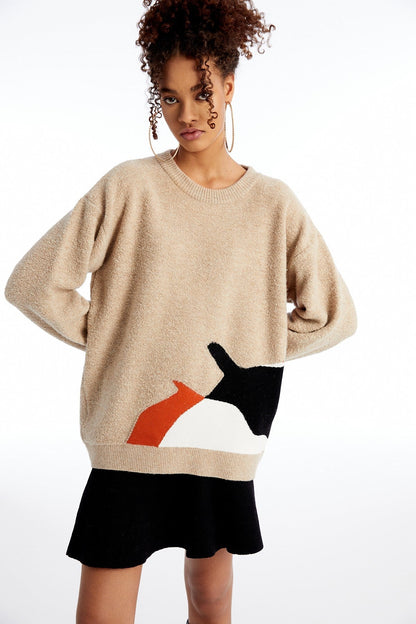 Desenli Camel Oversize Kazak
