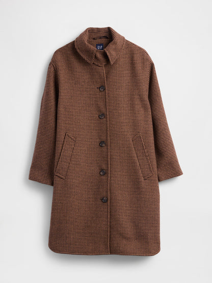 Kahverengi Yün Karışımlı Houndstooth Kaban