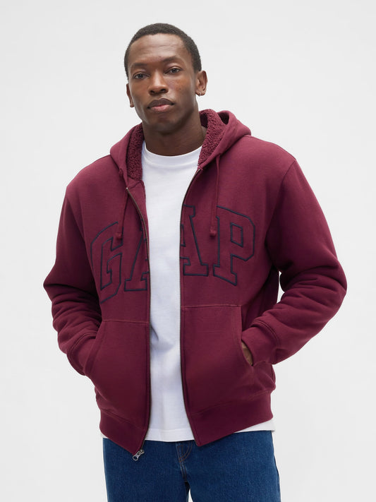 Bordo Relaxed Gap Logo Sherpa Astarlı Fermuarlı Sweatshirt