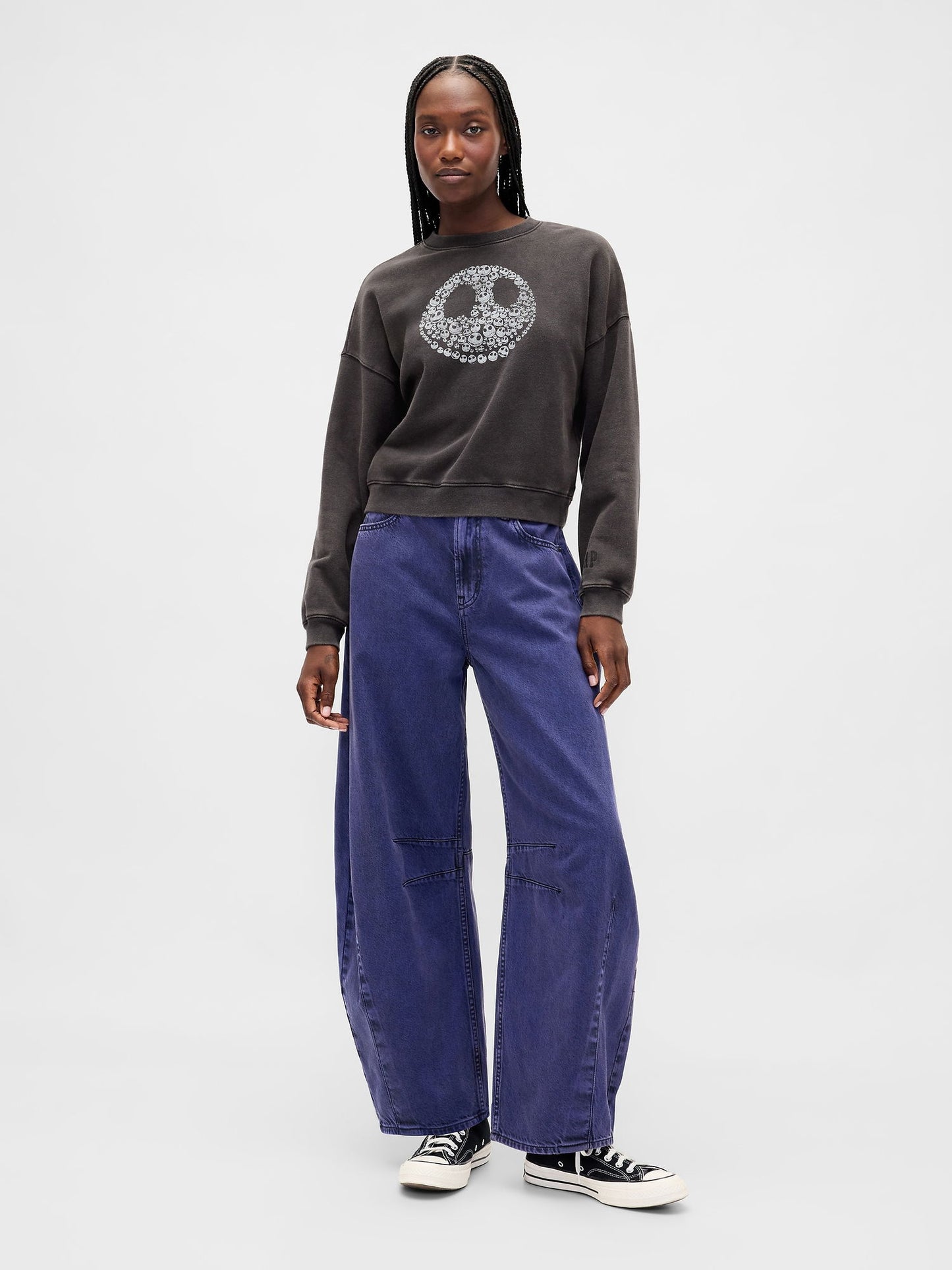 Siyah Gap × Disney Tim Burton’un Ölümcül Kabus Öncesi Sweatshirt Skull