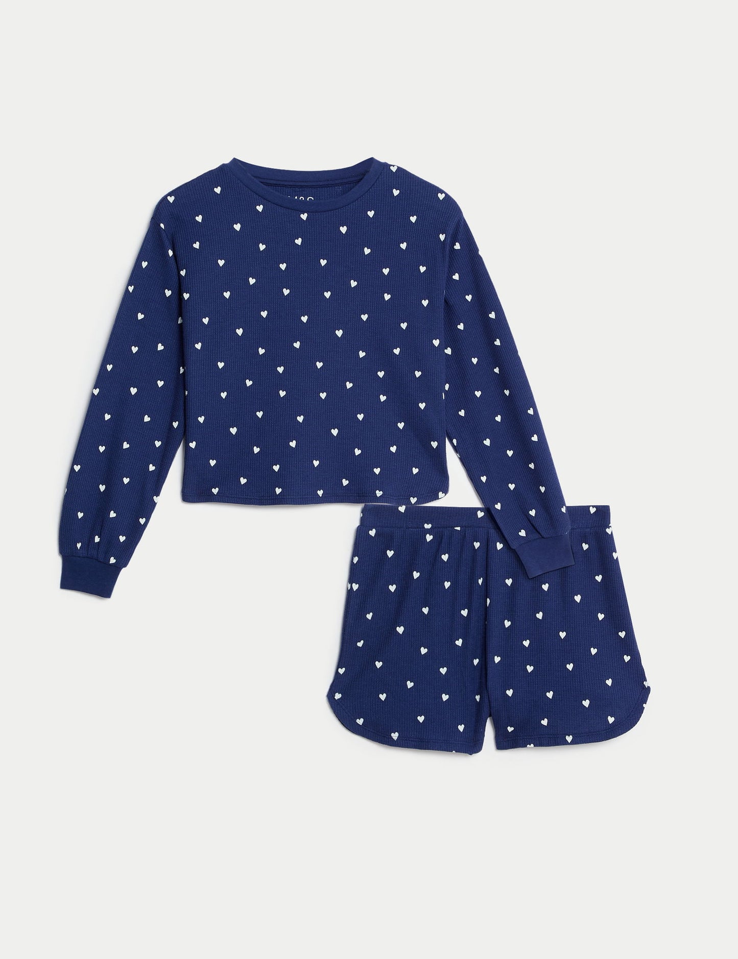 Pamuk Karışımlı Kalp Desenli Waffle Pijama Takımı (1-16 Yaş)