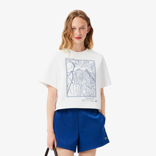 Lacoste Kadın Oversize Fit Bisiklet Yaka Beyaz T-shirt