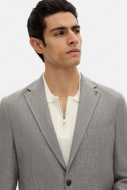 Tween Slim Fit Gri Diyogonal Kumaş Ceket