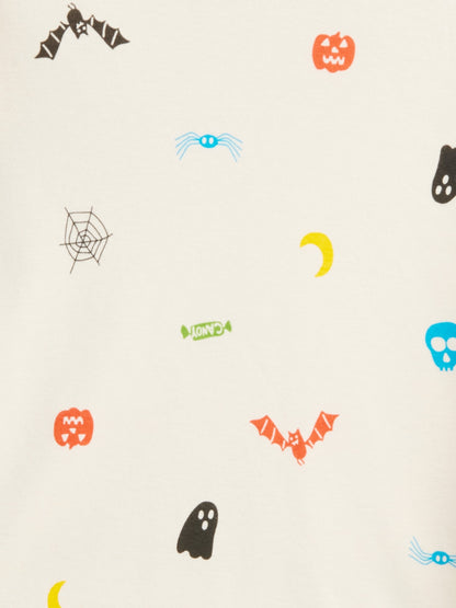 Krem Halloween Grafik Baskılı Pijama Takımı
