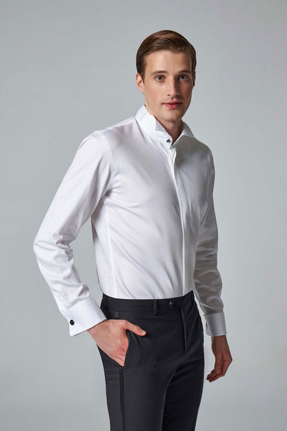 Damat Slim Fit Beyaz Düz %100 Pamuk Nano Care Smokin Gömlek