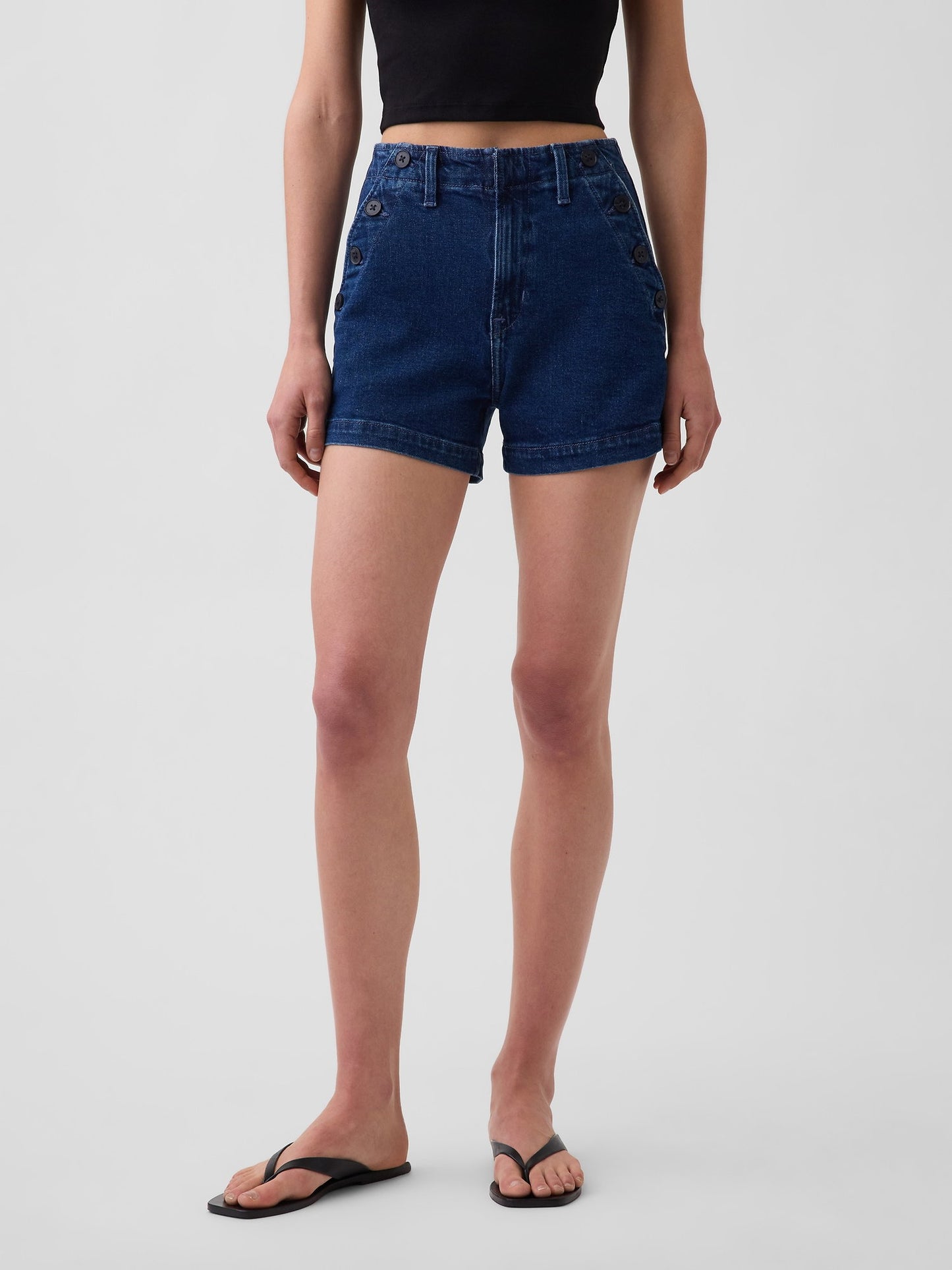 Koyu Mavi 3.5 High Rise Sailor Relaxed Straight Denim Şort