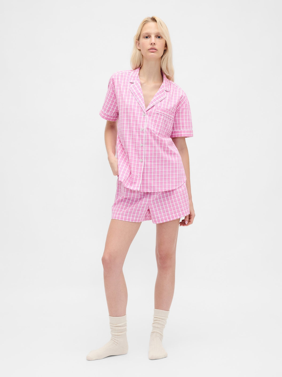 Pembe Poplin Pijama Üstü