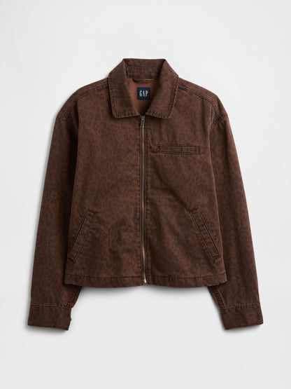 Kahverengi Cropped Denim Chore Ceket