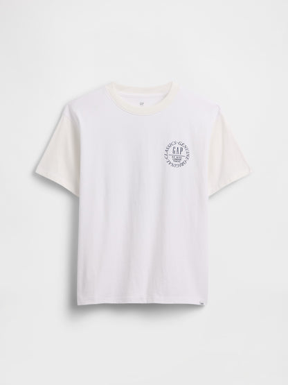 Beyaz Relaxed Grafik Logo T-shirt