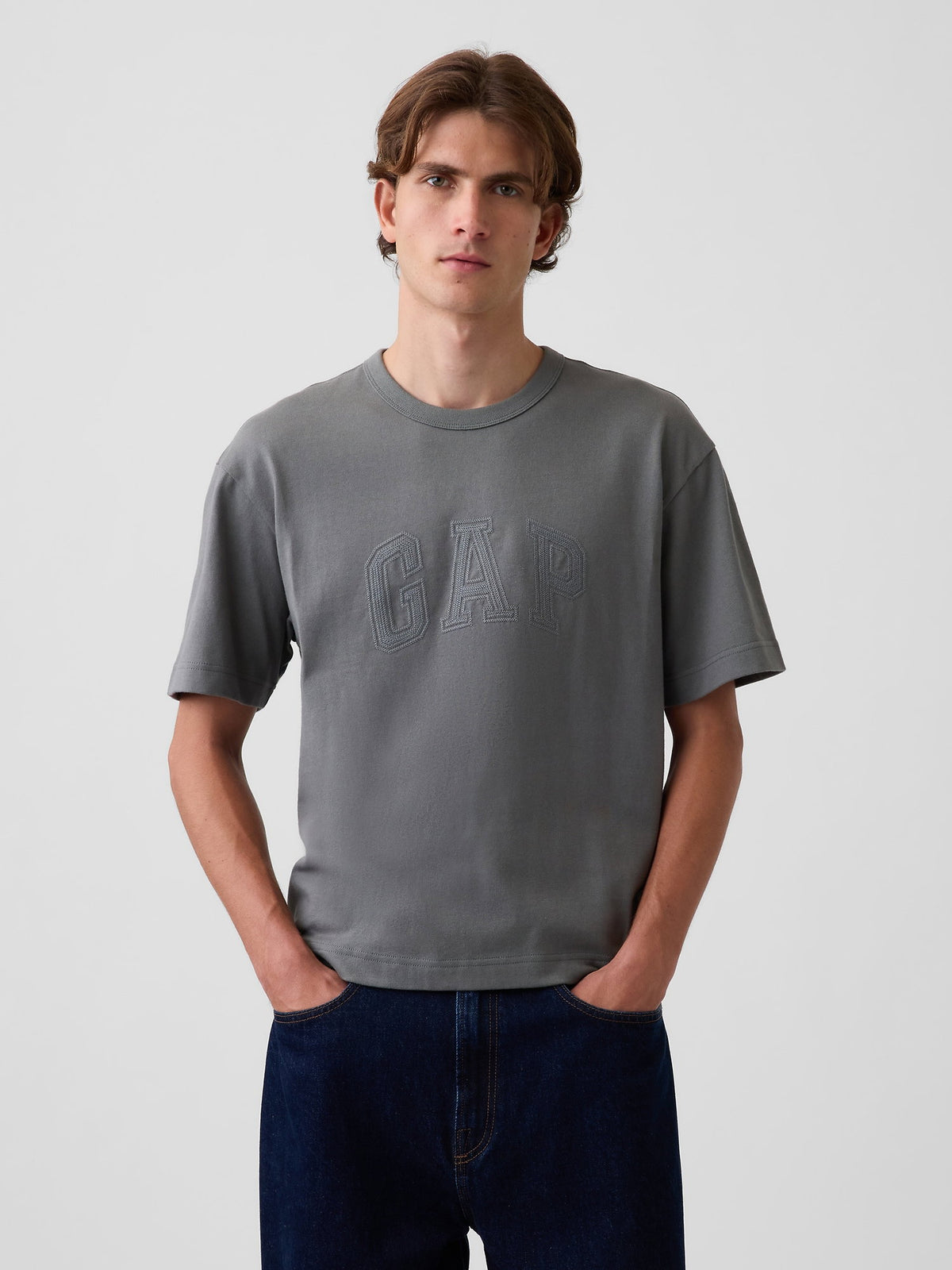 Gri Heavyweight Relaxed Gap Logo Crop T-shirt