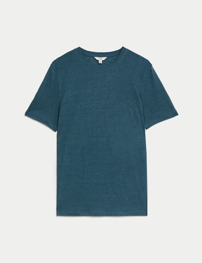 Kısa Kollu Saf Keten T-shirt