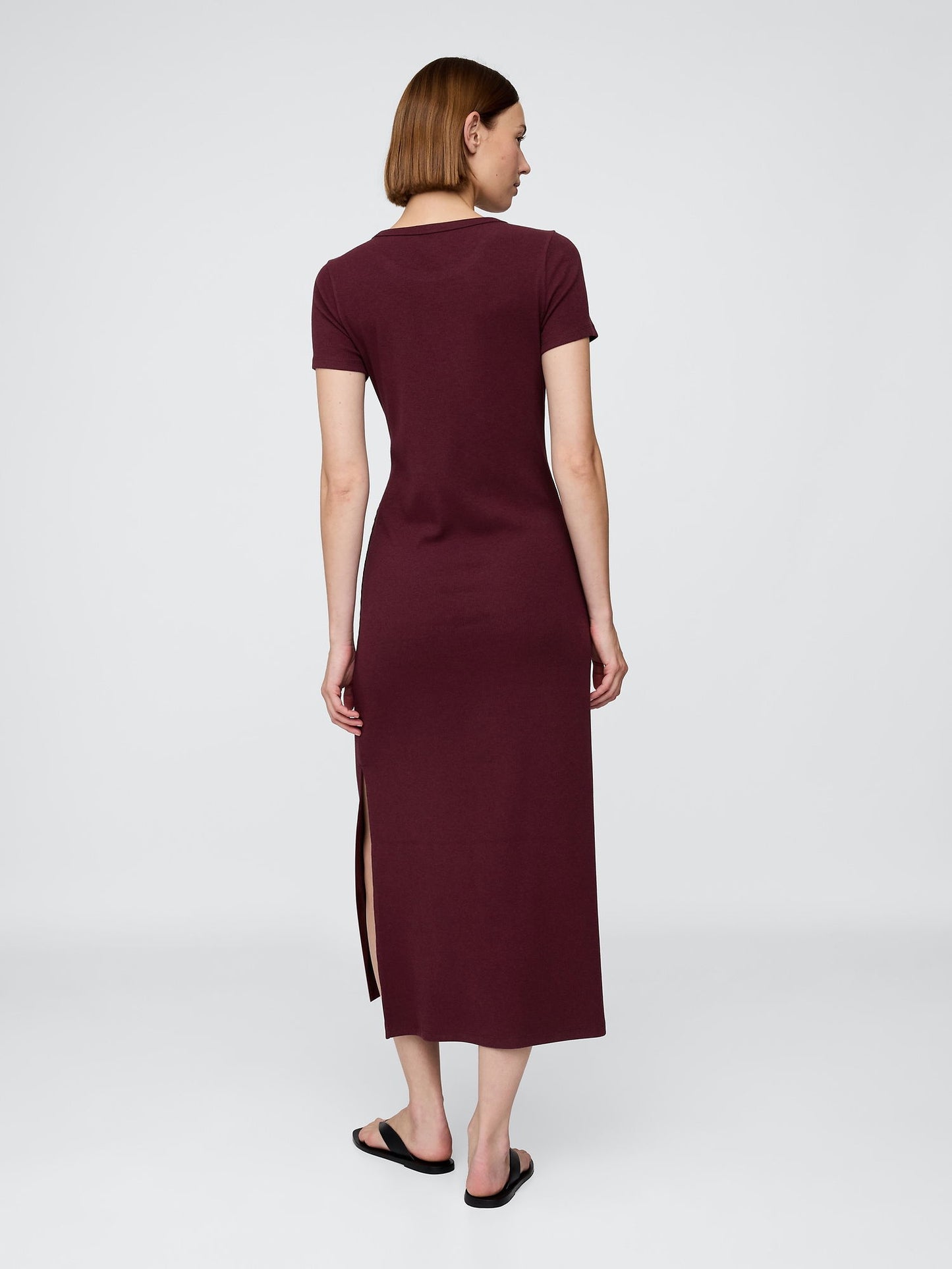 Bordo Modern Fitilli Maxi T-shirt Elbisesi