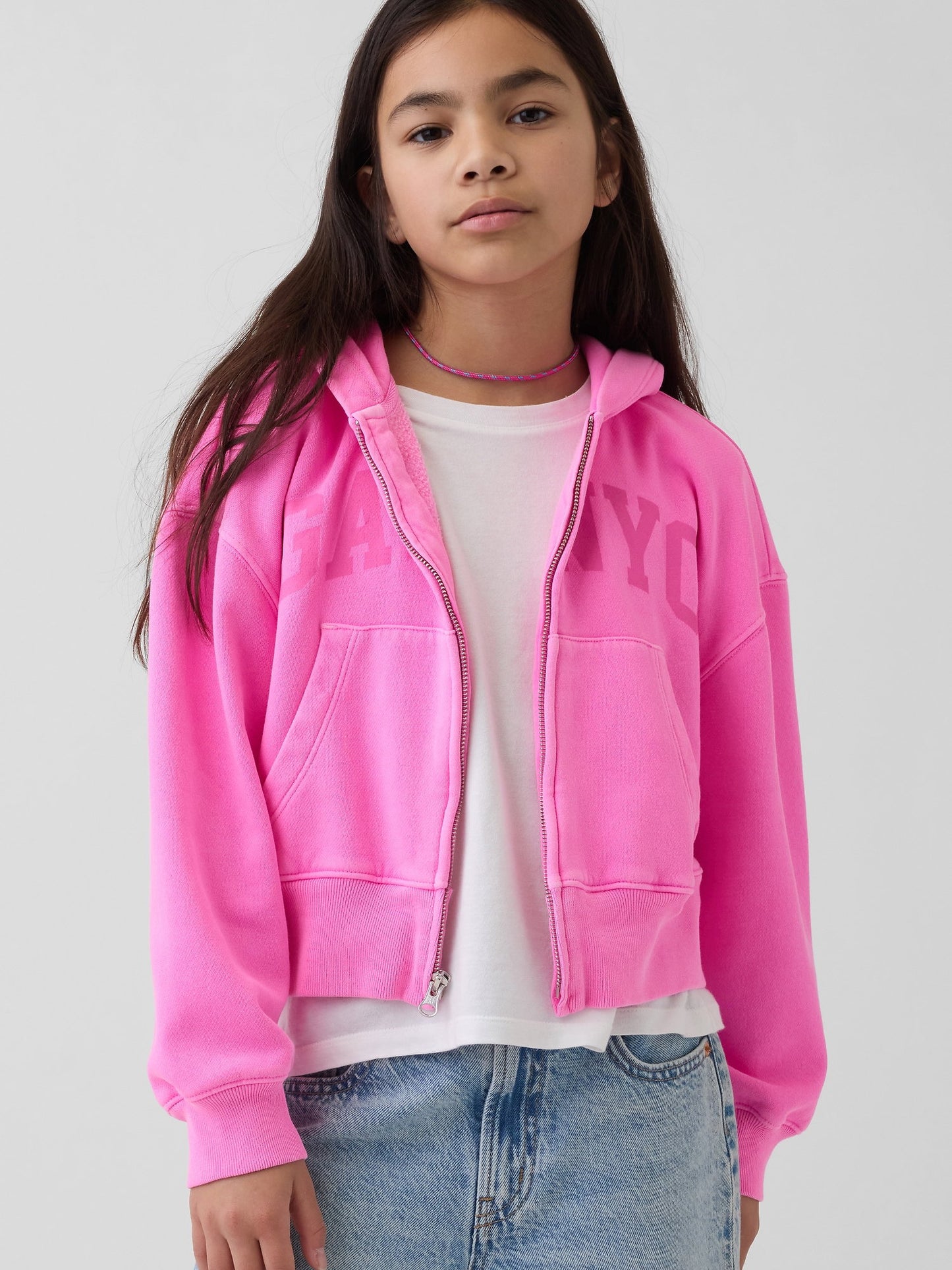 Pembe Vintagesoft Oversized Logo Fermuarlı Sweatshirt
