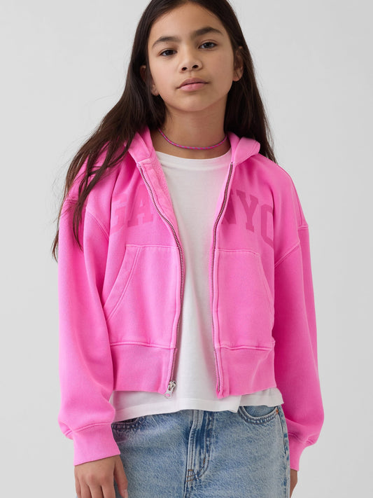 Pembe Vintagesoft Oversized Logo Fermuarlı Sweatshirt