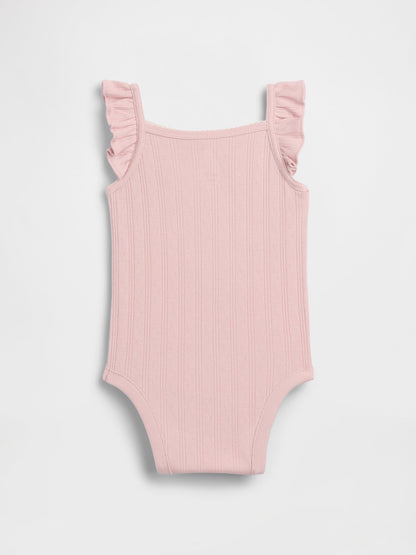 Pembe Pointelle Fitilli Askılı Bodysuit