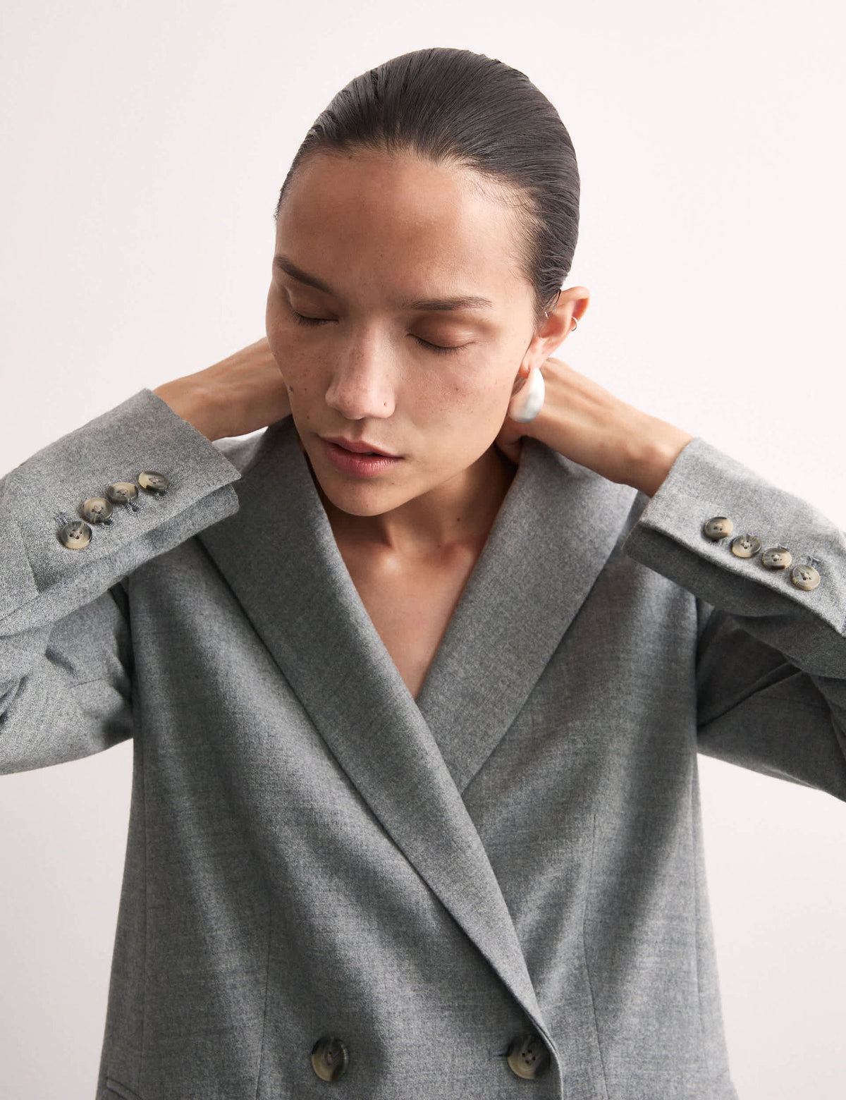 Yün Karışımlı Rahat Kruvaze Blazer Ceket