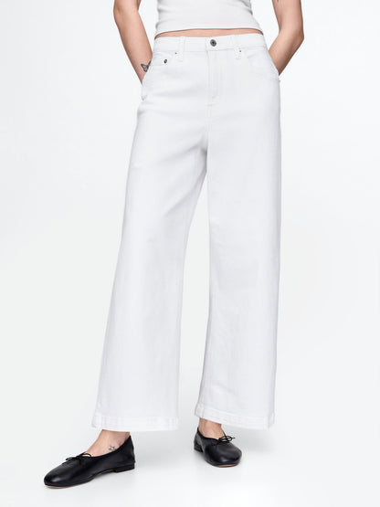 Beyaz High Rise Stride Wide-leg Ankle Jean Pantolon