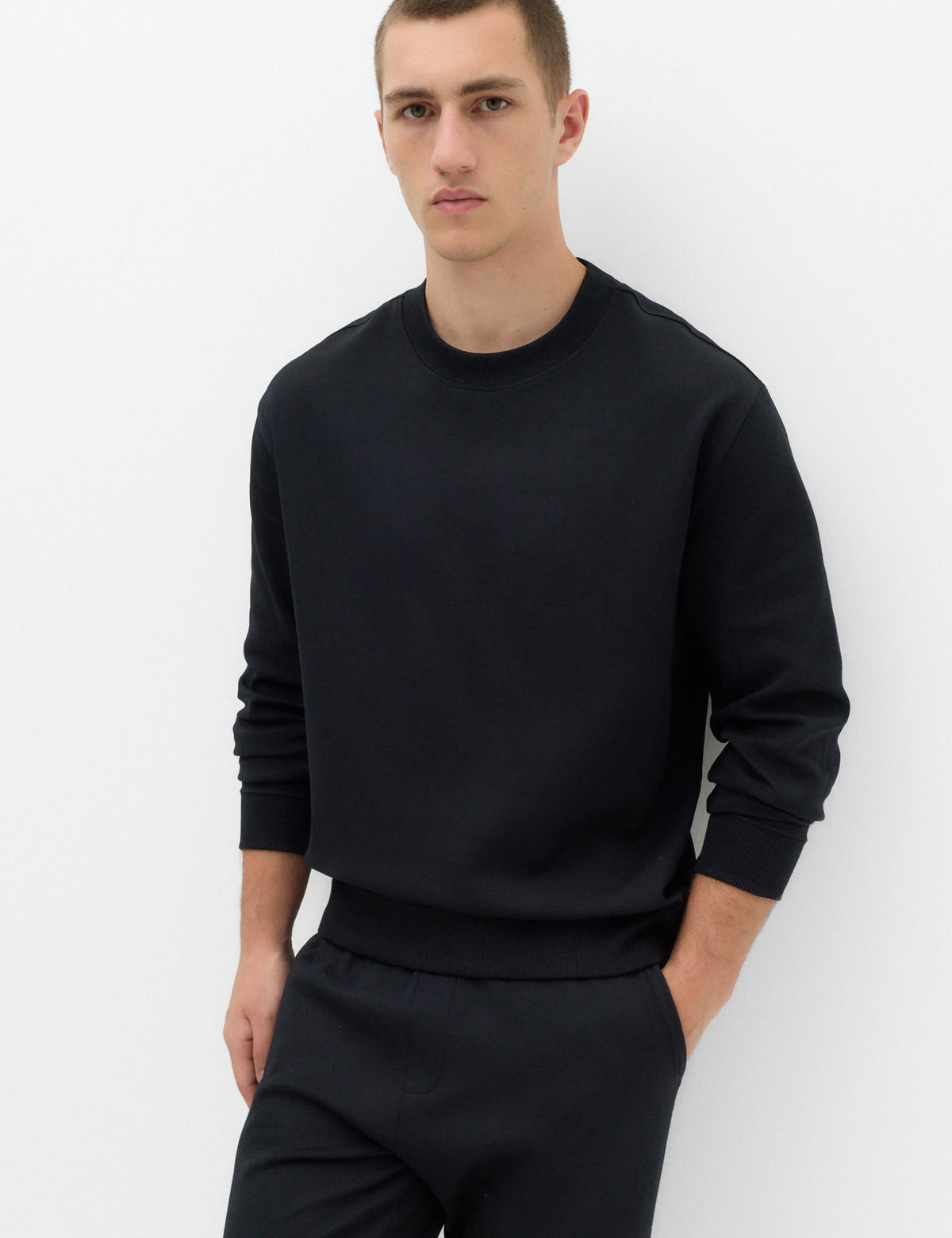 Pamuk Karışımlı Bisiklet Yaka Sweatshirt