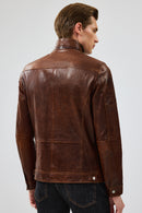 Wade Erkek Kahverengi Slim-fit Deri Ceket