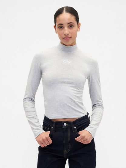 Gri Crop Gap Logo Mockneck T-shirt