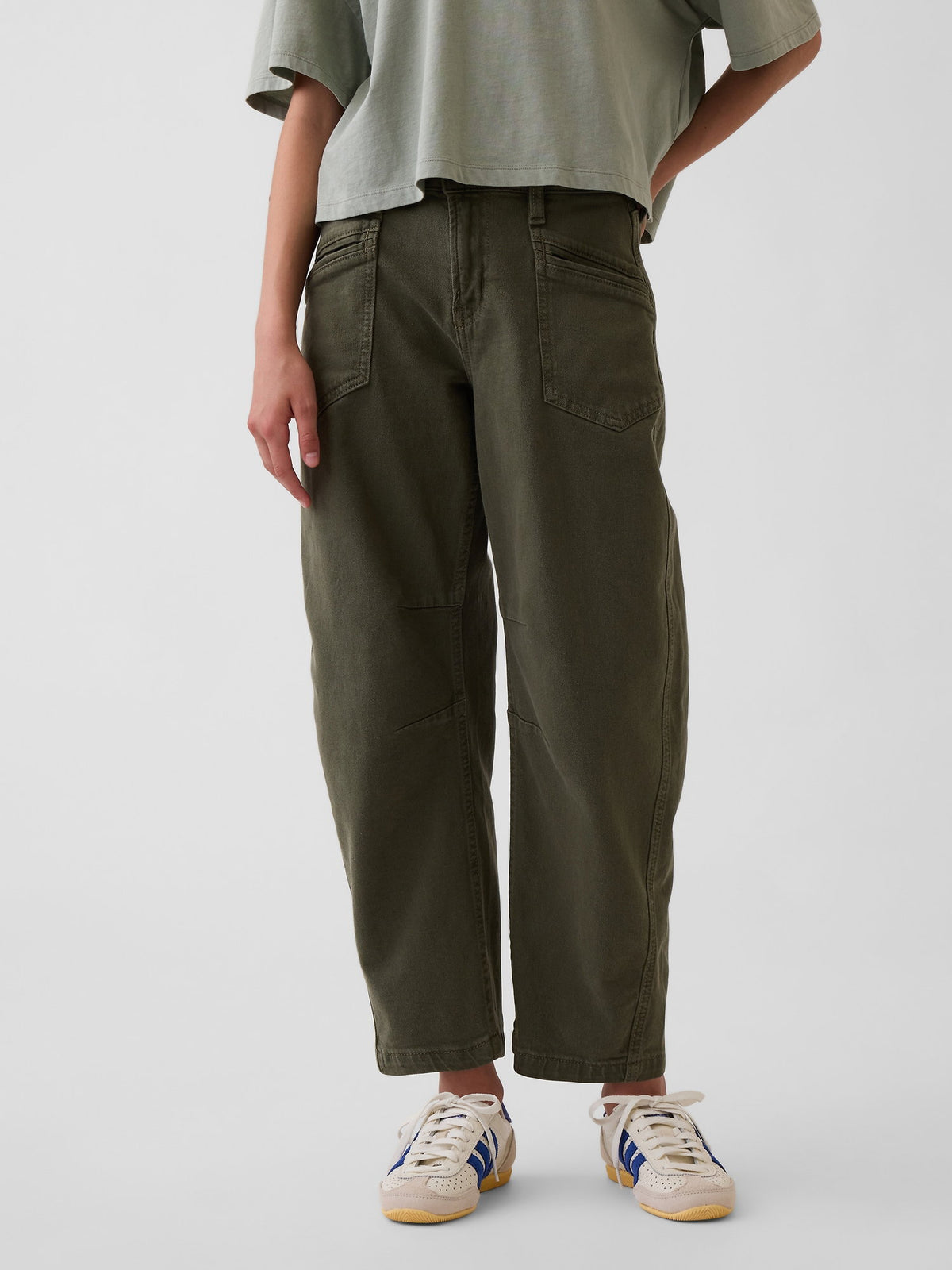 Haki High Rise Barrel Jean Pantolon