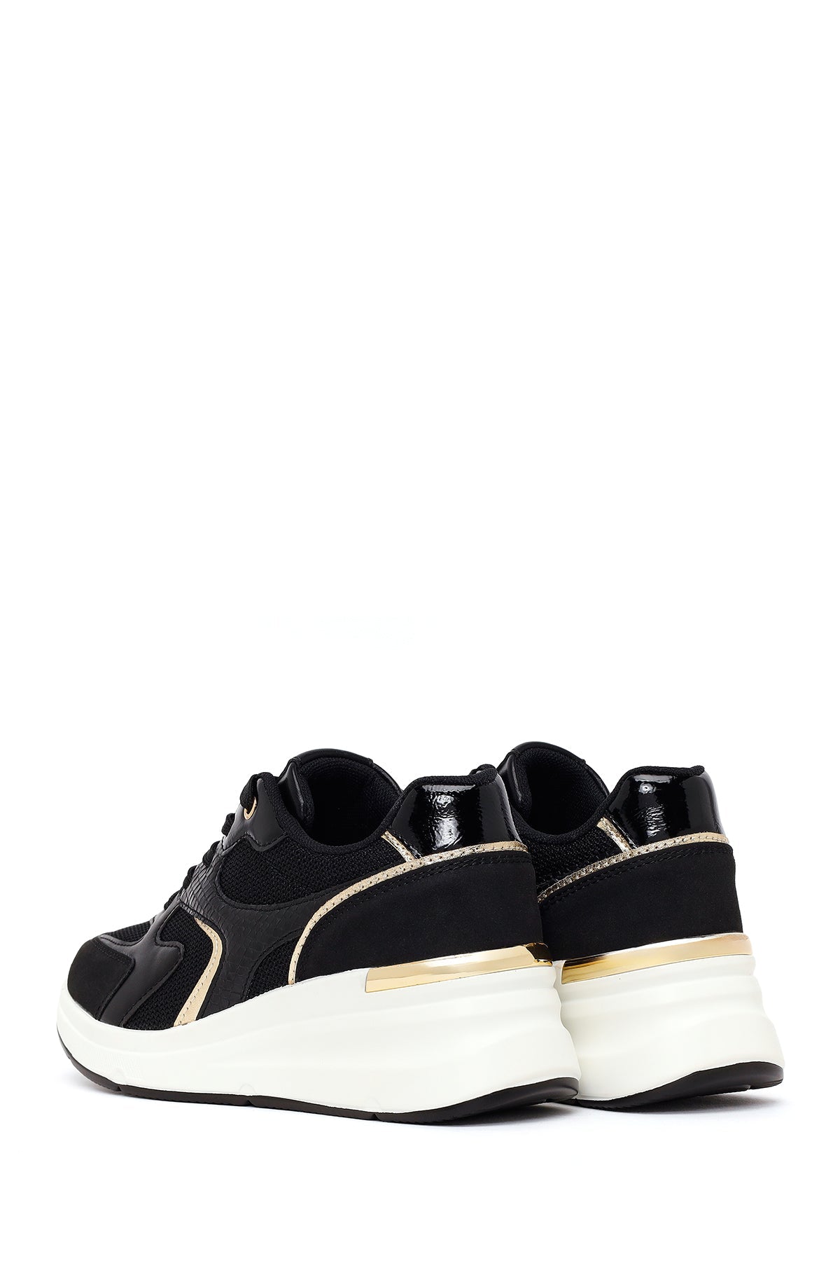 Kadın Siyah Bağcıklı Dolgu Topuklu Sneaker