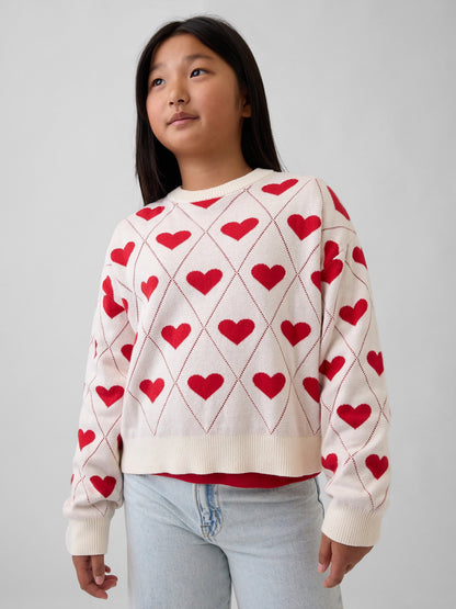 Kırık Beyaz Relaxed Grafik Baskılı Crewneck Kazak