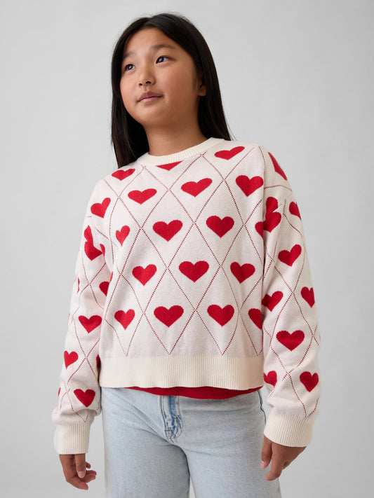 Kırık Beyaz Relaxed Grafik Baskılı Crewneck Kazak
