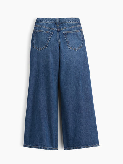 Mavi Low Rise Işlemeli Baggy Jean Pantolon