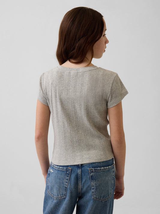 Açık Gri Variegated Fitilli T-shirt