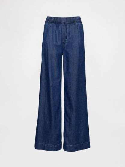 Koyu Mavi Mid Rise Ultrasoft Pileli Baggy Jean Pantolon