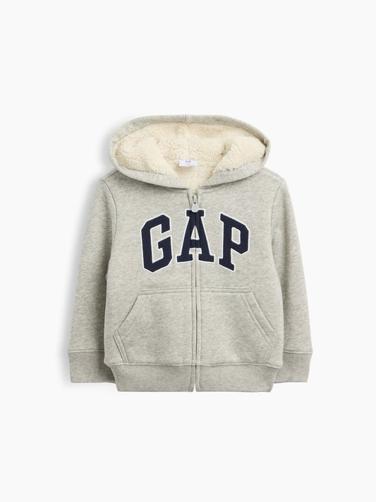 Gri Logo Sherpa Fermuarlı Sweatshirt