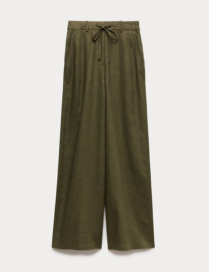 Keten Karışımlı Geniş Paça Pantolon
