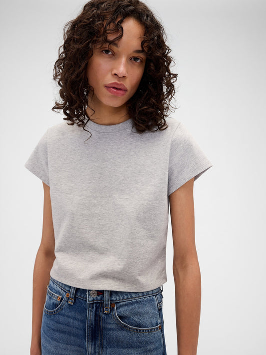 Açık Gri Gap × Victoria Beckham Organik Pamuk Logo Crop T-shirt