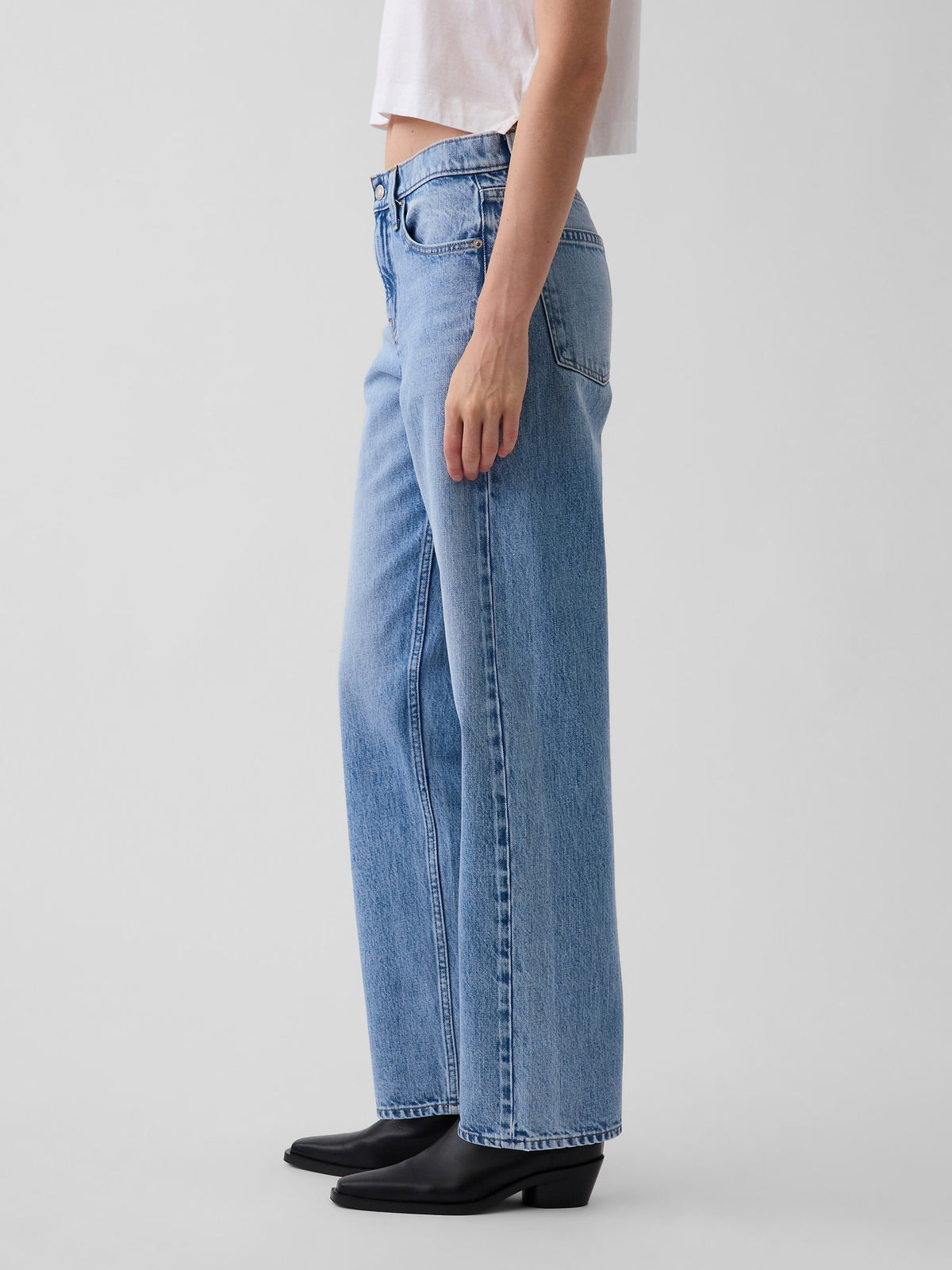 Açık Mavi Mid Rise Straight Taper Jean Pantolon