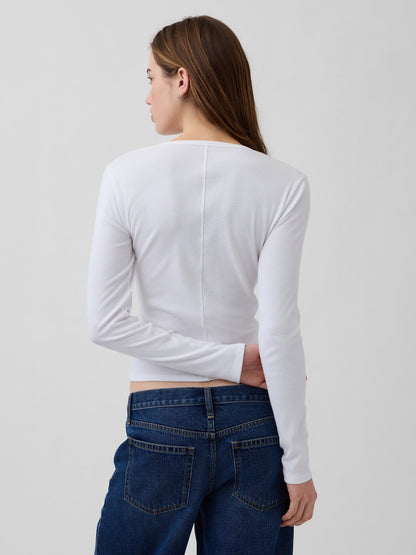 Beyaz Fitilli Crop Logo T-shirt