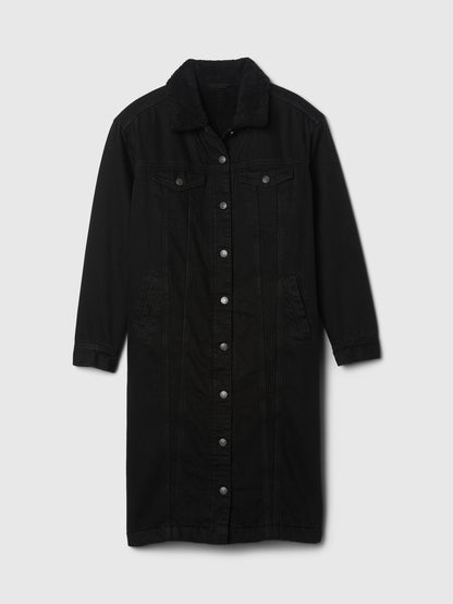 Siyah Uzun Kesim Ikon Denim Ceket