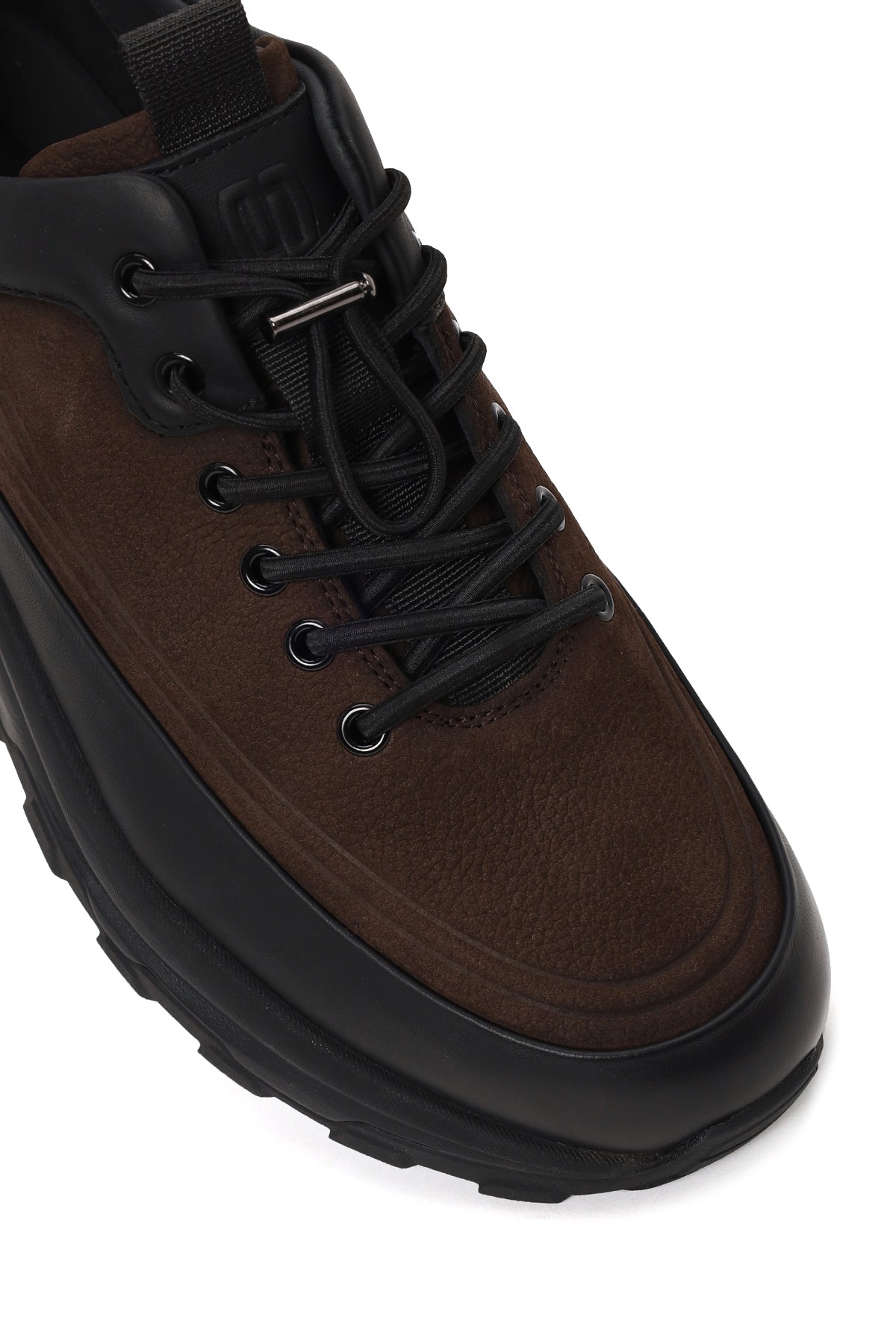 Erkek Kahverengi Bağcıklı Kalın Tabanlı Deri Casual Sneaker