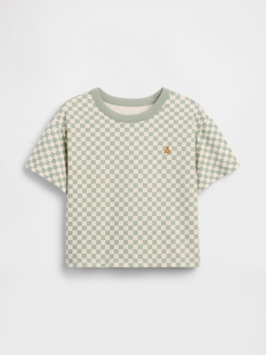 Açık Yeşil Boxy Kareli T-shirt