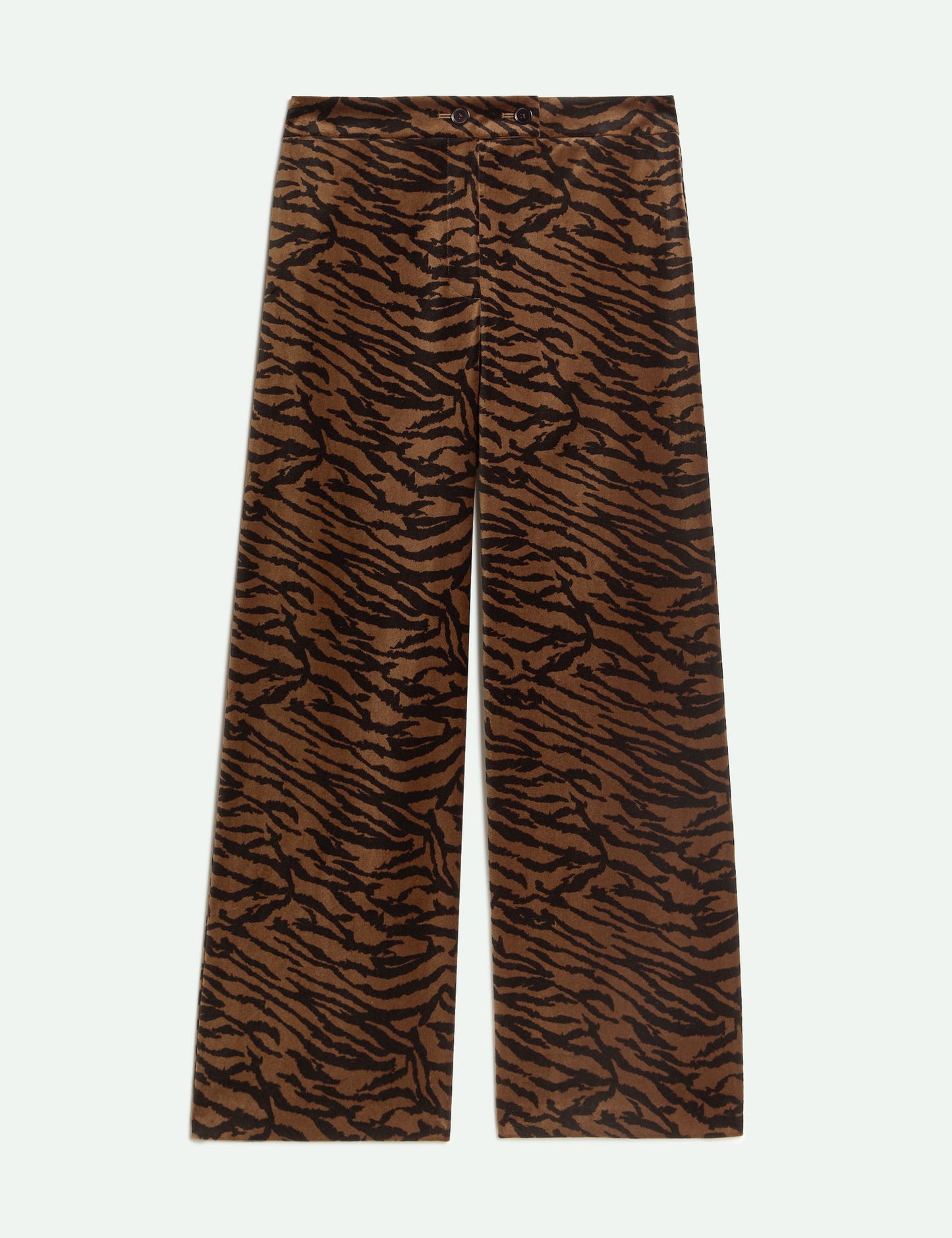 Kadife Leopar Desenli Wide Leg Pantolon