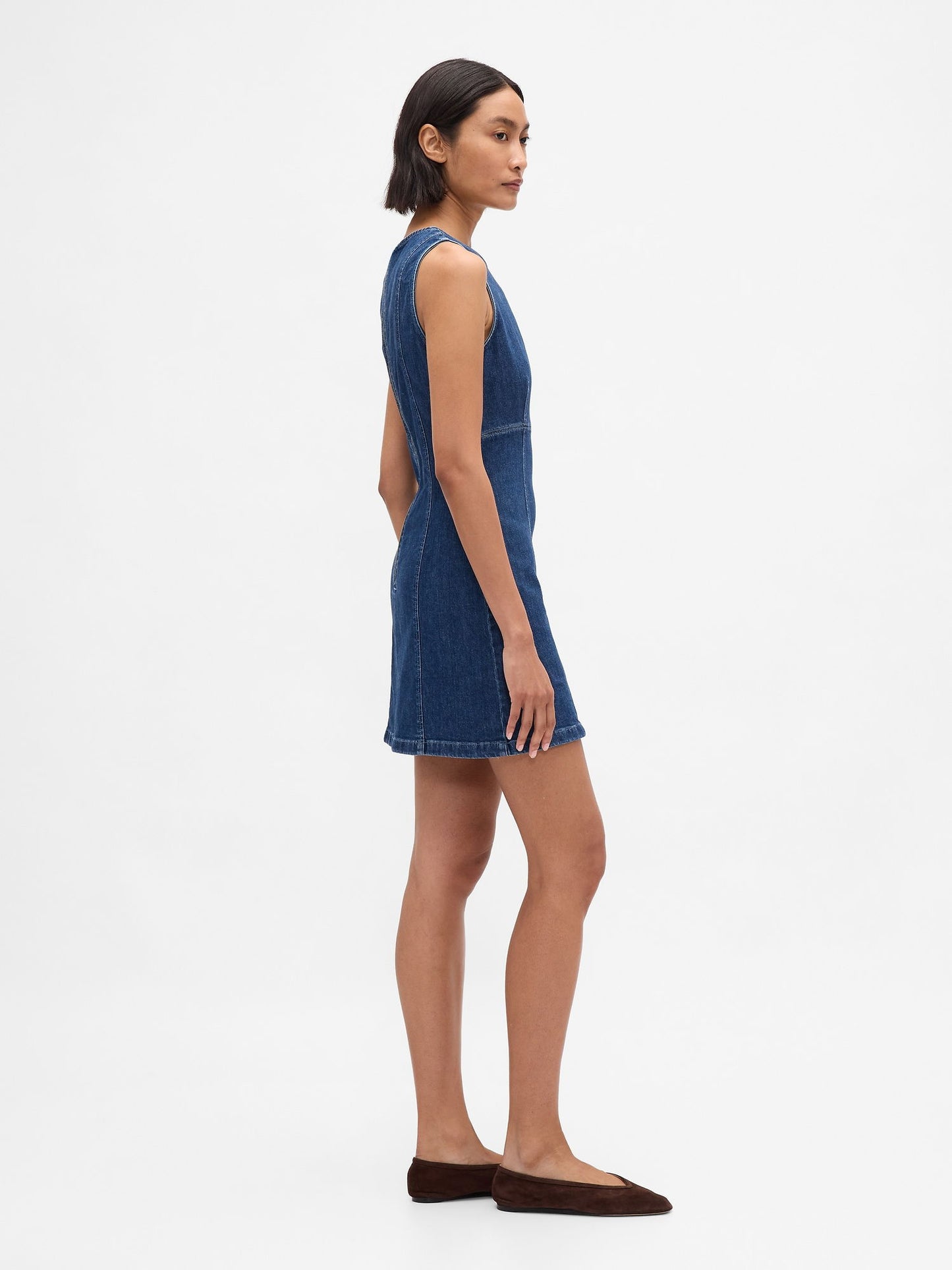 Koyu Mavi Denim Mini Shift Elbise