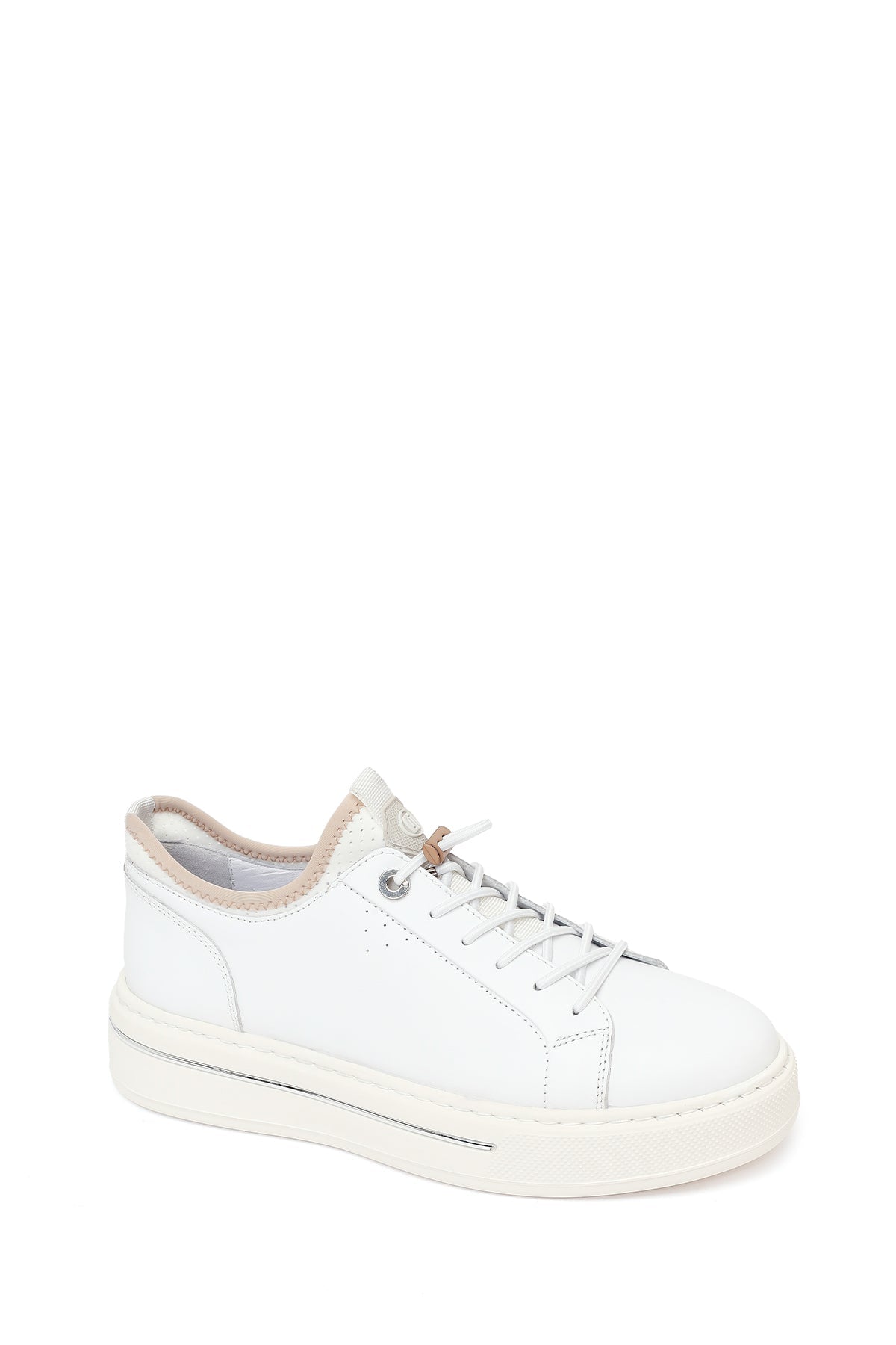 Erkek Beyaz Bağcıklı Kalın Tabanlı Deri Sneaker