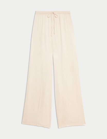 Yüksek Bel Wide Leg Saten Pantolon