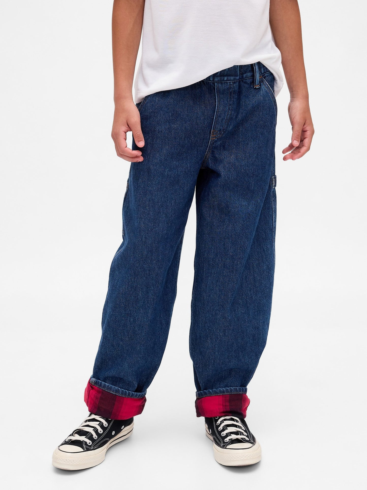 Koyu Mavi Stranger Things Flannel-lined Carpenter Baggy Jean Pantolon