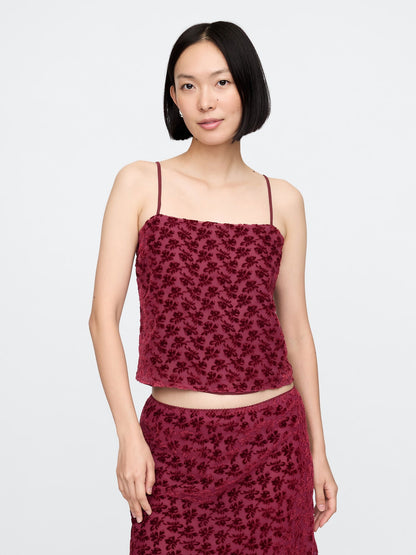 Bordo Kadife Işlemeli Crop Bluz