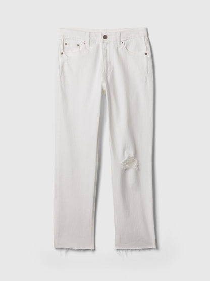 Beyaz High Rise Cheeky Straight Jean Pantolon
