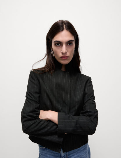Çizgili Crop Blazer Ceket