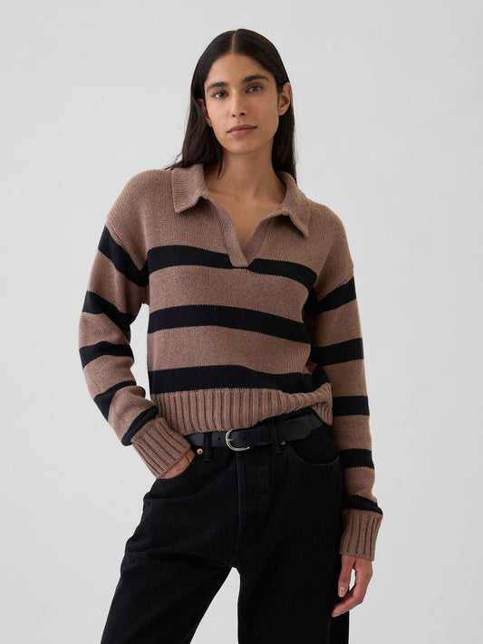 Kahverengi Polo Yaka Crop Kazak