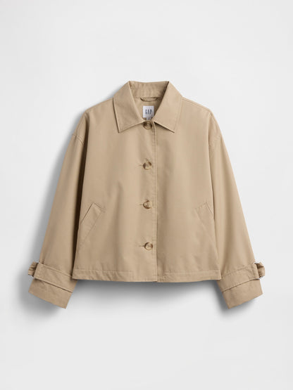 Bej Oversized Crop Trençkot Ceket